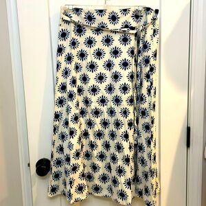 New LOFT Floral Linen Blend Tie Waist Midi Skirt Size 8